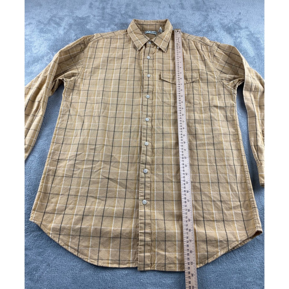 LL Bean Mens Tall L. Plaid Button Down Shirt Tan Brown 100% Cotton Long Sleeve - Picture 7 of 10